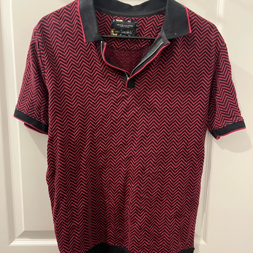 Denim & Flower Red and Black Chevron Polo